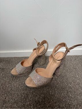 Madden Girl Pink Rhinestone Block Heel Sandals